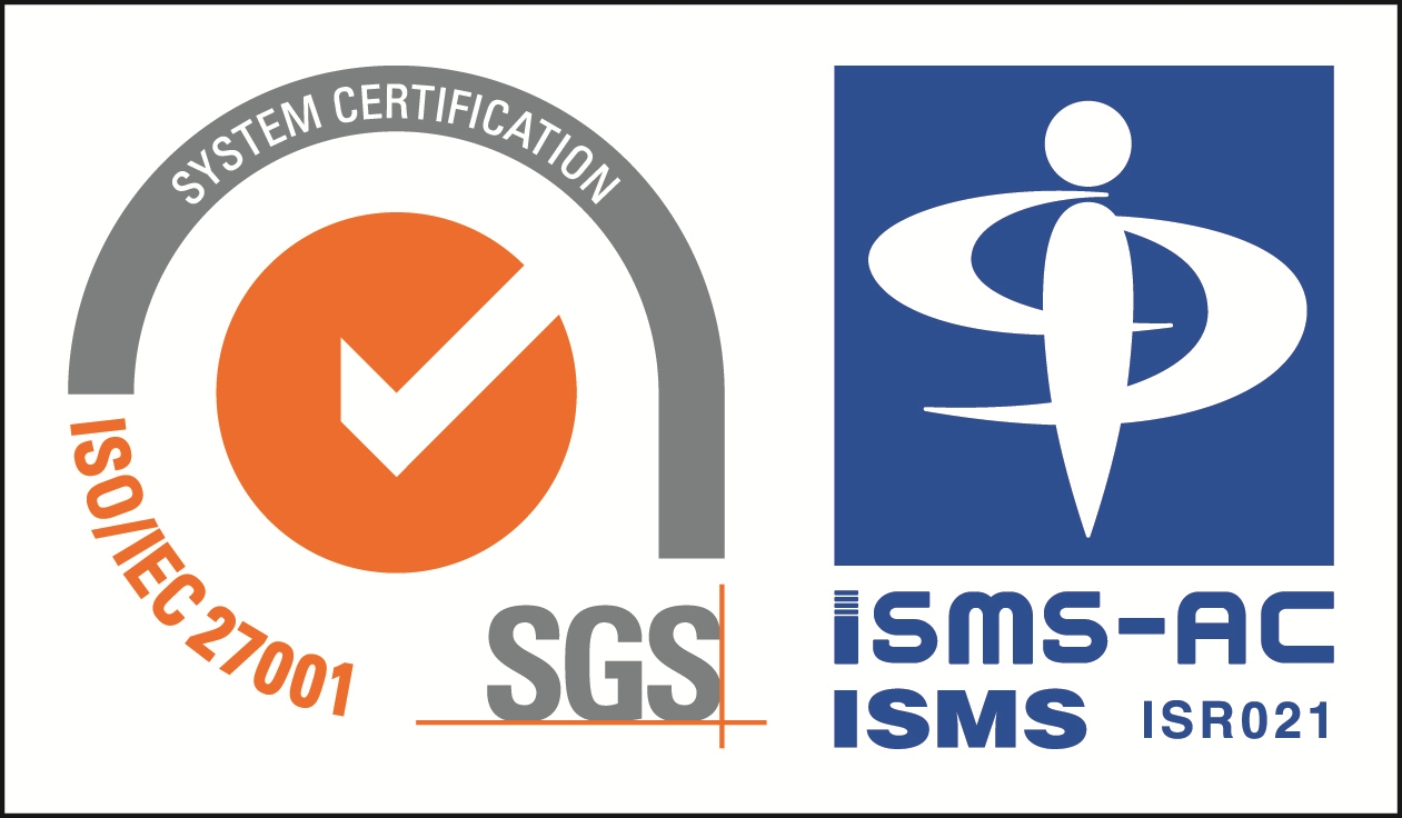 ISO/IEC 27001 SGSシステム認証マーク(ISMS-AC認定シンボル付き)